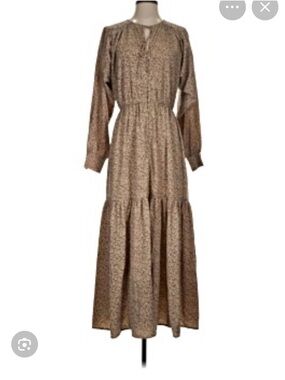 Sweet Baby Jane Brown Floral Long Sleeve Tiered Maxi Dress